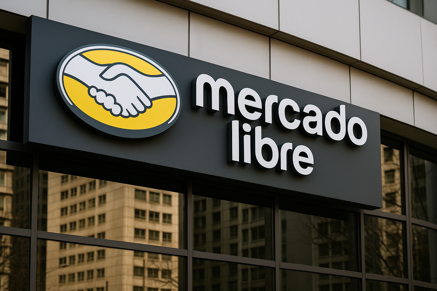Photograph of MercadoLibre headquarters and branding, symbolizing its role in Latin America's fintech and e-commerce transformation