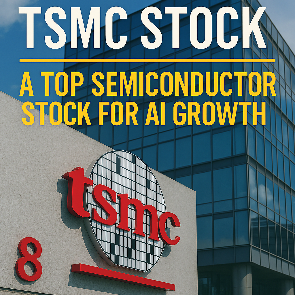 TSMC chipmaking facility with AI-themed overlay and semiconductor production visuals
